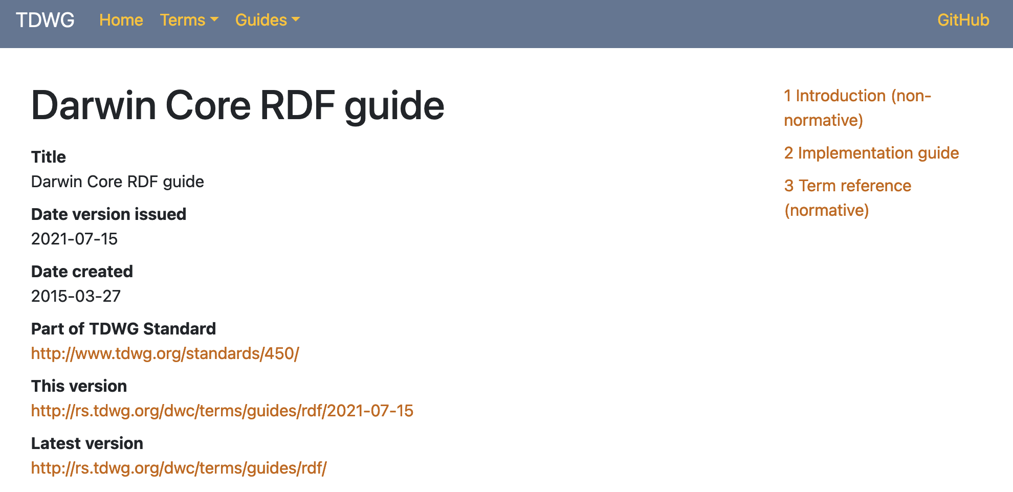 Darwin Core RDF guide header